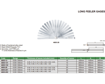 INSIZE MEASURING EQUIPMENT 200 mm Long Insize Feeler Gauge Range 0.05-1mm Series 4605-131