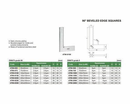 INSIZE MEASURING EQUIPMENT Insiz Beveled Edge Square 50×40 mm Grade 00 Series 4790-050