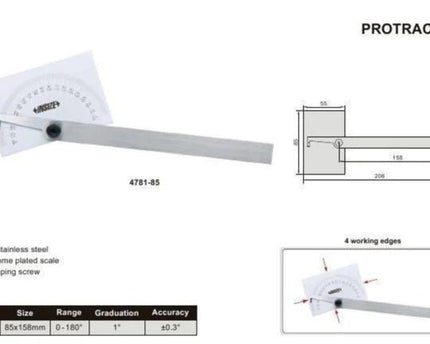 Insize 180° Protractor Range Series 4781-85A - INSIZE Australia
