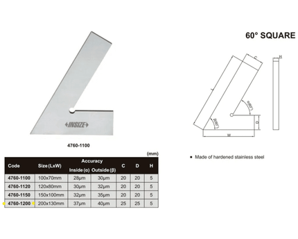 INSIZE Measuring Equipment Insize  60° Range Square 200 X 130mm Series 4760-1200
