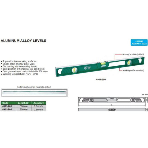 INSIZE MEASURING EQUIPMENT Insize Aluminiun Alloy Level 800mm Series 4911-800