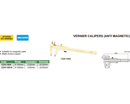 Insize Anti Magnetic Vernier Caliper 0-150mm Range Series 1224-150A - INSIZE Australia