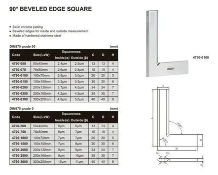 INSIZE MEASURING EQUIPMENT Insize Beveled Edge Square 75×50 mm Grade 0 Series 4790-750