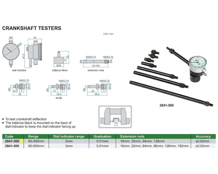 INSIZE Measuring Equipment Insize Crankshaft Test 60-300mm Range Series 2841-300