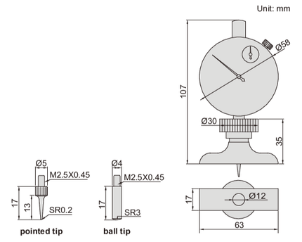 INSIZE Measuring Equipment Insize Dial Depth Gauge 0-10mm x 0.01mm Range Series 2341-101A
