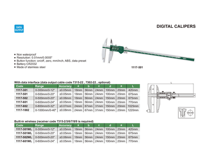 INSIZE Measuring Equipment Insize Digital Caliper  0-300mm / 0-12" Range Series 1117-301
