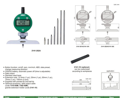 INSIZE Measuring Equipment Insize Digital Depth Gauge 101.5x17mm Range Series 2141-302