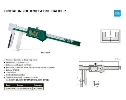 INSIZE MEASURING EQUIPMENT Insize Digital Knife Edge Caliper 15-150mm/0.6-6" Range Series 1123-150A