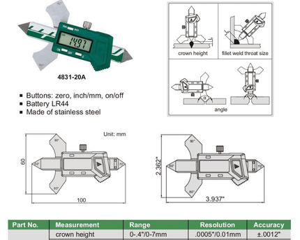 INSIZE Measuring Equipment Insize Digital Welding Gauge 4831-20A