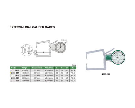 INSIZE Measuring Equipment Insize External Dial Caliper Gauge 10-30mm Range Series 2333-301