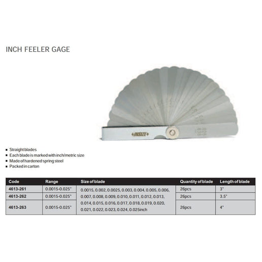 INSIZE Measuring Equipment Insize Feeler Gauge Set 0.0015-0.025" Range Series 4613-262