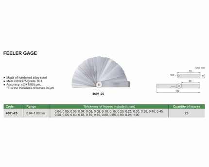 INSIZE Measuring Equipment Insize Feeler Gauge Set 0.04-1mm Range Series 4601-25