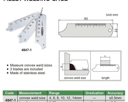INSIZE Measuring Equipment Insize Fillet Welding Gauge Series 4847-1