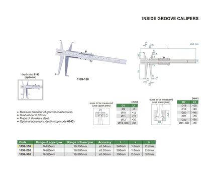 INSIZE Measuring Equipment Insize Digital Groove Caliper 11-150mm Range Series 1199-150