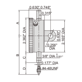 INSIZE Measuring Equipment Insize Imperial Lug Back Dial Indicator 0.25" Range Series 2307-0255