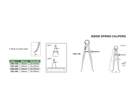 INSIZE Measuring Equipment Insize Inside Spring Caliper 22-220mm Range Series 7261-200