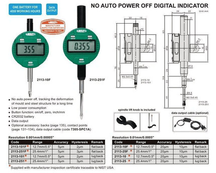 INSIZE Manufacturing Insize Digital Indicator 12.7mm/0.5" Range Series 2113-101