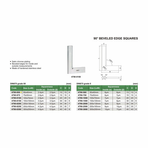 INSIZE MEASURING EQUIPMENT Insiz Beveled Edge Square 50×40 mm Grade 00 Series 4790-050