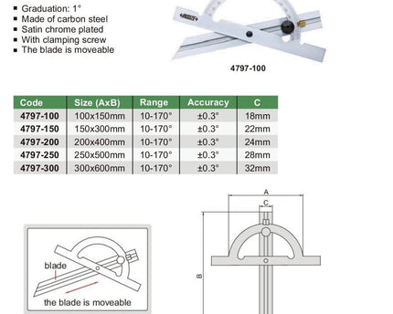 INSIZE Measuring Equipment Insize 170° Protractor 250x500mm Range Series 4797-250