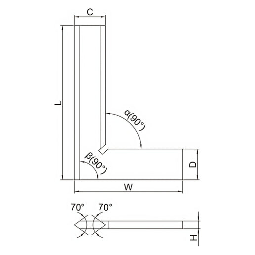 INSIZE Measuring Equipment Insize 90° Bevelled Edge Square 100x70mm Range Series 4790-0100