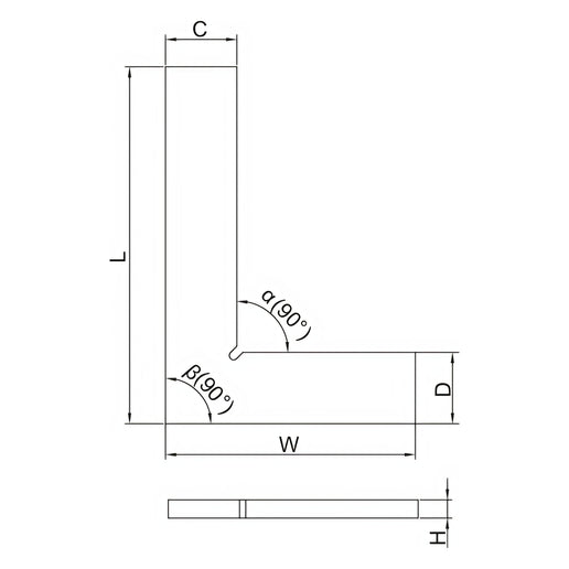 INSIZE Measuring Equipment Insize 90° Flat Edge Square 200x130mm Range Series 4791-200