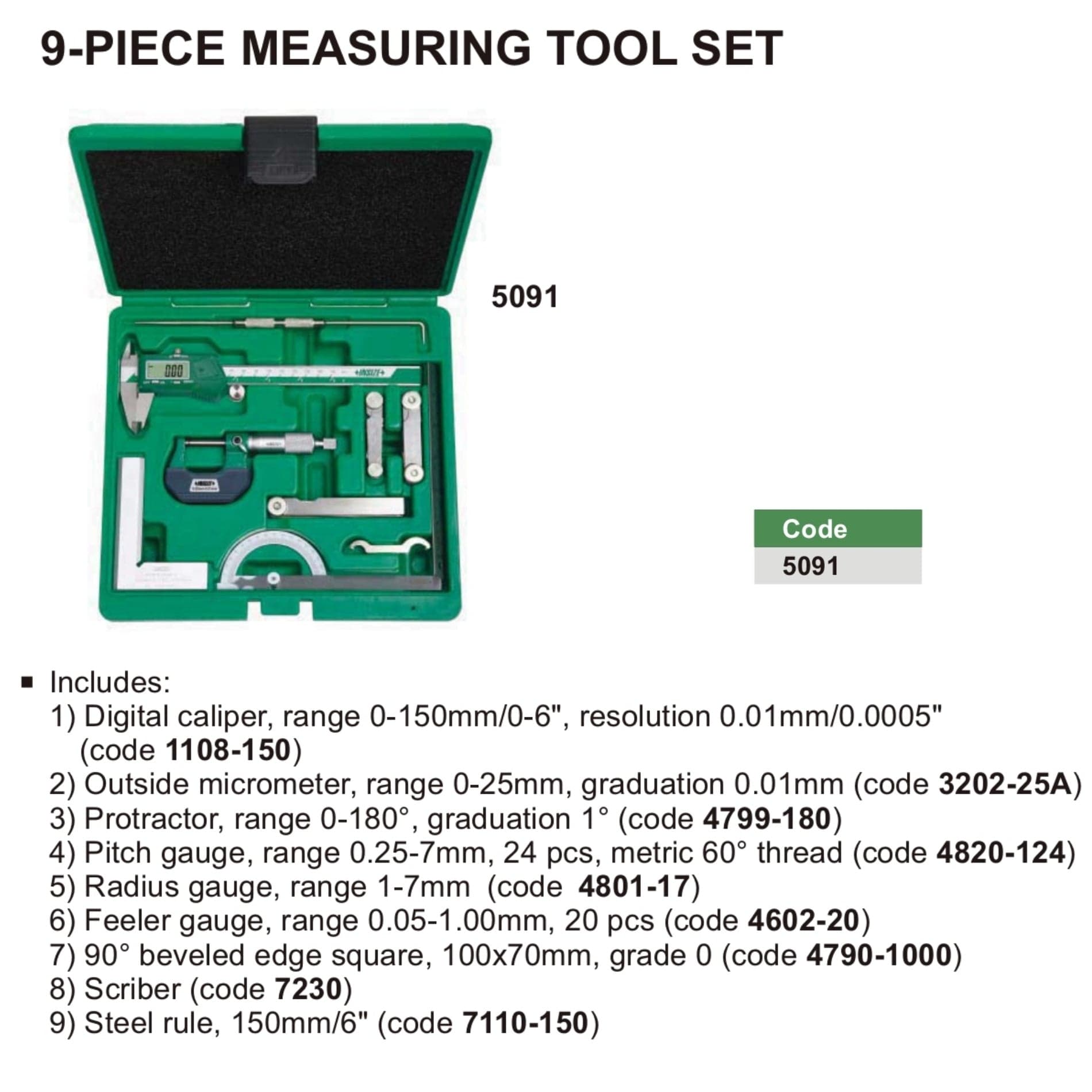 Marca Insize Tools Insize 9pc Measuring Tool Set Series 5091
