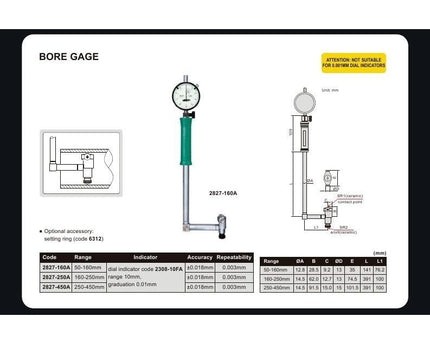 INSIZE Measuring Equipment Insize Angle Mechanical Bore Gauge 160-250 mm Range Series 2827-250A