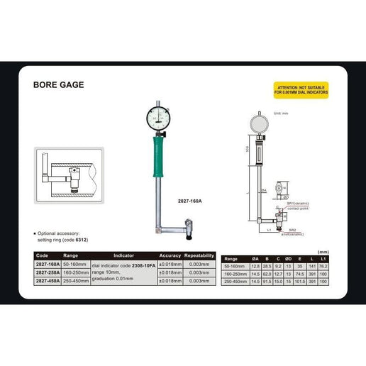 INSIZE Measuring Equipment Insize Angle Mechanical Bore Gauge 50-160 mm Range Series 2827-160A