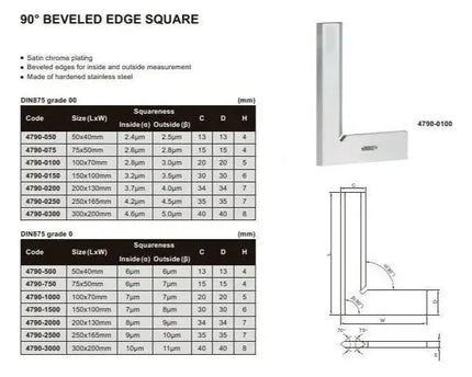 INSIZE MEASURING EQUIPMENT Insize Beveled Edge Square 50×40 mm Grade 0 Series 4790-500