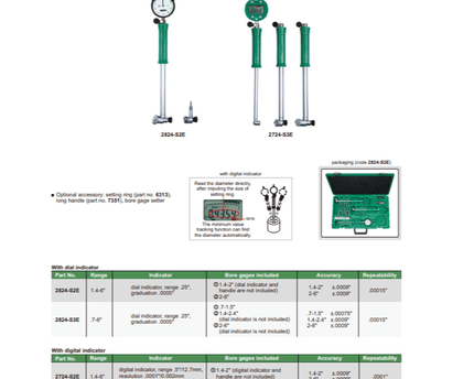 INSIZE MEASURING EQUIPMENT Insize Bore Gauge Set 0.7-6" Range Series 2824-S3E
