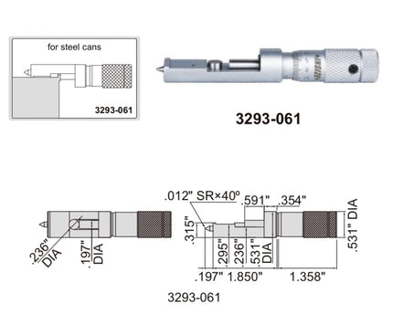 INSIZE Measuring Equipment Insize Can Seam Micrometer 0-0.6" Range Series 3293-061