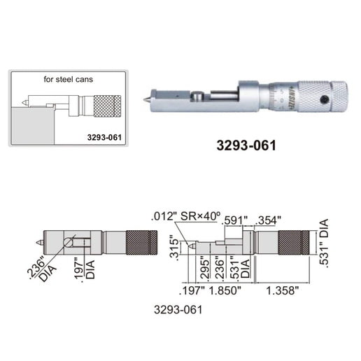 INSIZE Measuring Equipment Insize Can Seam Micrometer 0-0.6" Range Series 3293-061