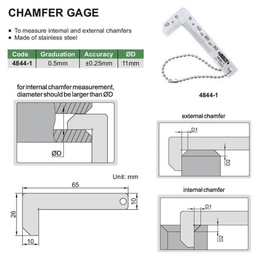 INSIZE Measuring Equipment Insize Chamfer Gauge 0.5mm Range Series 4844-1