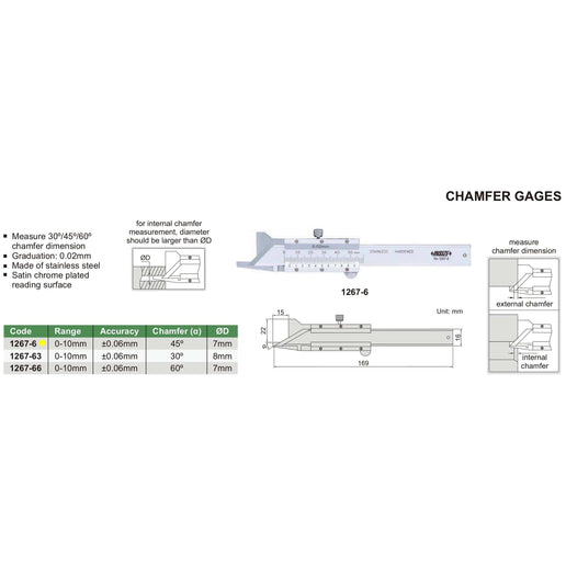 INSIZE Measuring Equipment Insize Conventional Chamfer Gauge 0-6mm Range Series 1267-6