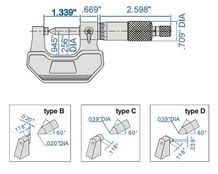 INSIZE Measuring Equipment Insize Crimp Height Micrometer 0-1" Range Series 3266-1B