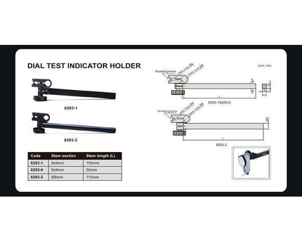 INSIZE Measuring Equipment Insize Dial Test Gauge Indicator Holder Square 4" Stem Series 6293-1