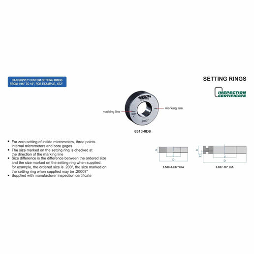 INSIZE Measuring Equipment Insize Diameter Setting Ring Gauge 065" Series 6313-0D65
