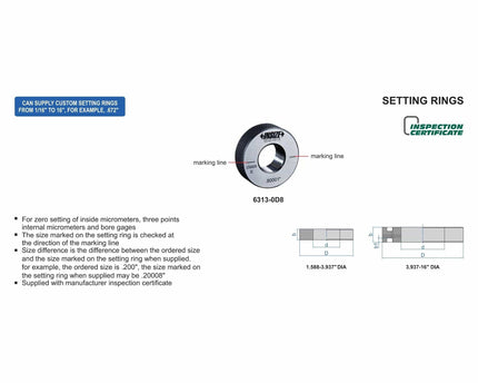 INSIZE Measuring Equipment Insize Diameter Setting Ring Gauge 3/8" Series 6313-3H8
