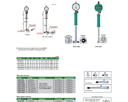 INSIZE MEASURING EQUIPMENT Insize Digital Bore Gauge 50-100 mm Range Series 2122-100A