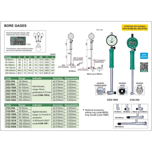 INSIZE Measuring Equipment Insize Digital Bore Gauge 50-160 mm Range Series 2122-160A