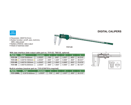 INSIZE Measuring Equipment Insize Digital Caliper 0-1000mm/0-40" Range Series 1131-40