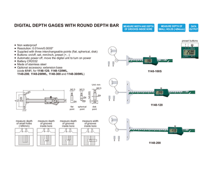 INSIZE Measuring Equipment Insize Digital Depth Gauge 0-200mm / 0-8" Range Series 1148-200