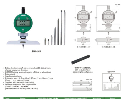 INSIZE Measuring Equipment Insize Digital Depth Gauge 101.5x17mm Range Series 2141-302