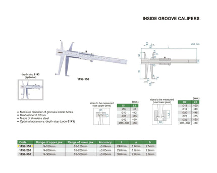 INSIZE Measuring Equipment Insize Digital Groove Caliper 11-150mm Range Series 1199-150