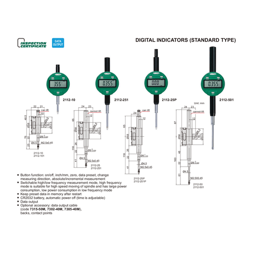 INSIZE Measuring Equipment Insize Digital Indicator 25.4mm/1" Range Series 2112-251