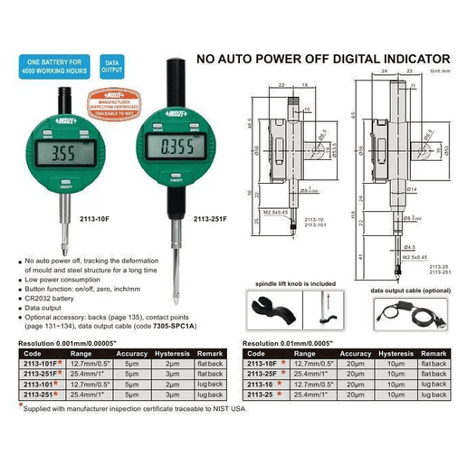 INSIZE Measuring Equipment Insize Digital Indicator 25.4mm/1" Range Series 2113-25