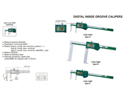 INSIZE Measuring Equipment Insize Digital Inside Groove Caliper 25-200mm Range Series 1120-200A