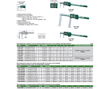 INSIZE MEASURING EQUIPMENT Insize Digital Inside Groove Caliper 40–500 mm Range Series 1120-500