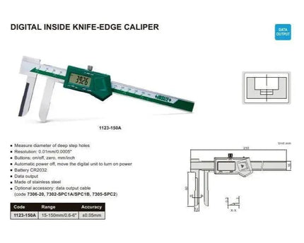 INSIZE MEASURING EQUIPMENT Insize Digital Knife Edge Caliper 15-150mm/0.6-6" Range Series 1123-150A