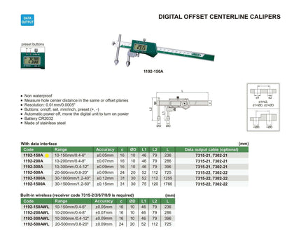 INSIZE Measuring Equipment Insize Digital Offset Caliper 10-150mm Range Series 1192-150A